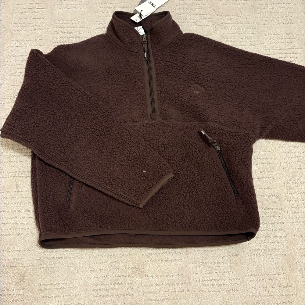 Aritzia TNA Brown Polartec Fleece Half-Zip Sweater